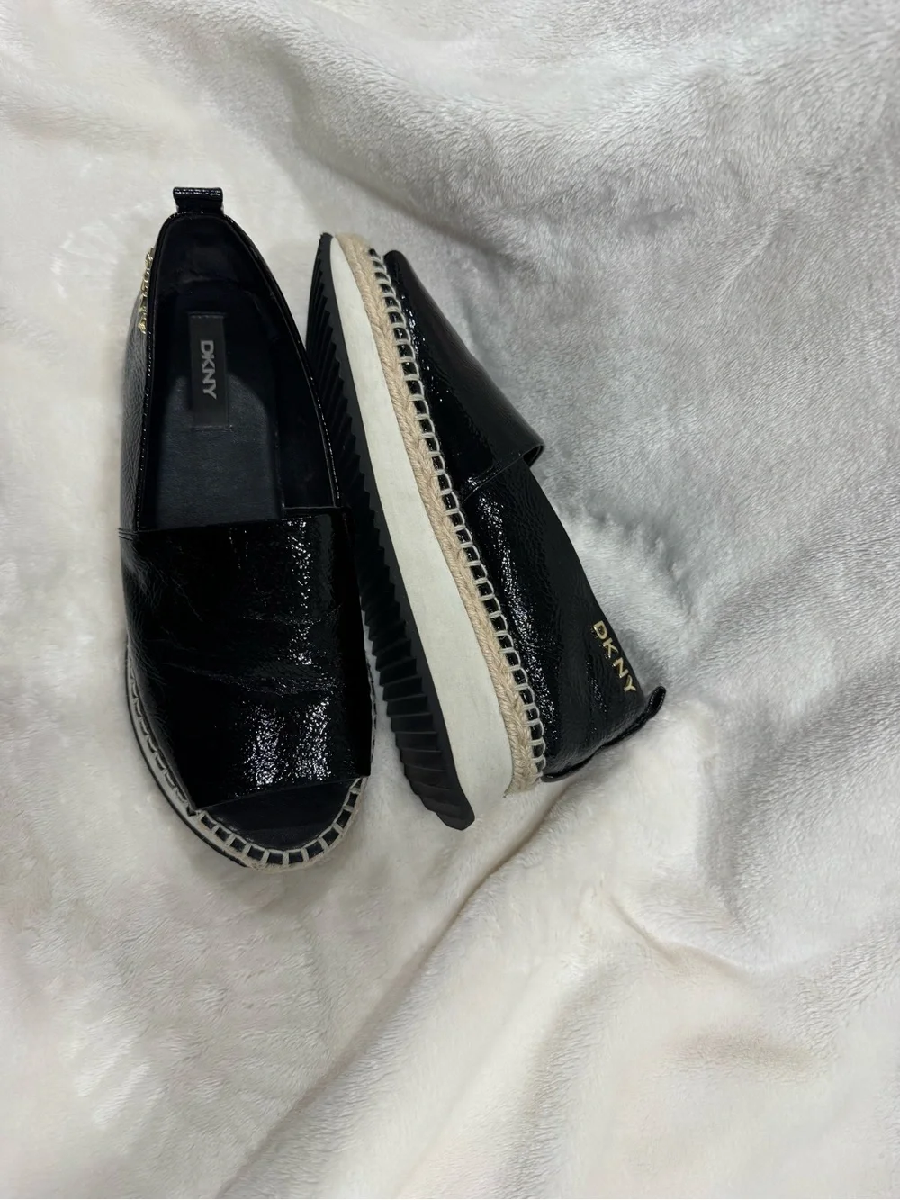 DKNY Black Patent Leather Platform Espadrilles